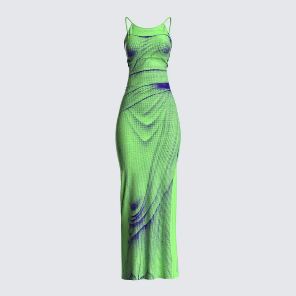 Finesse Vibrant Green and Blue Sculpted Maxi Dress